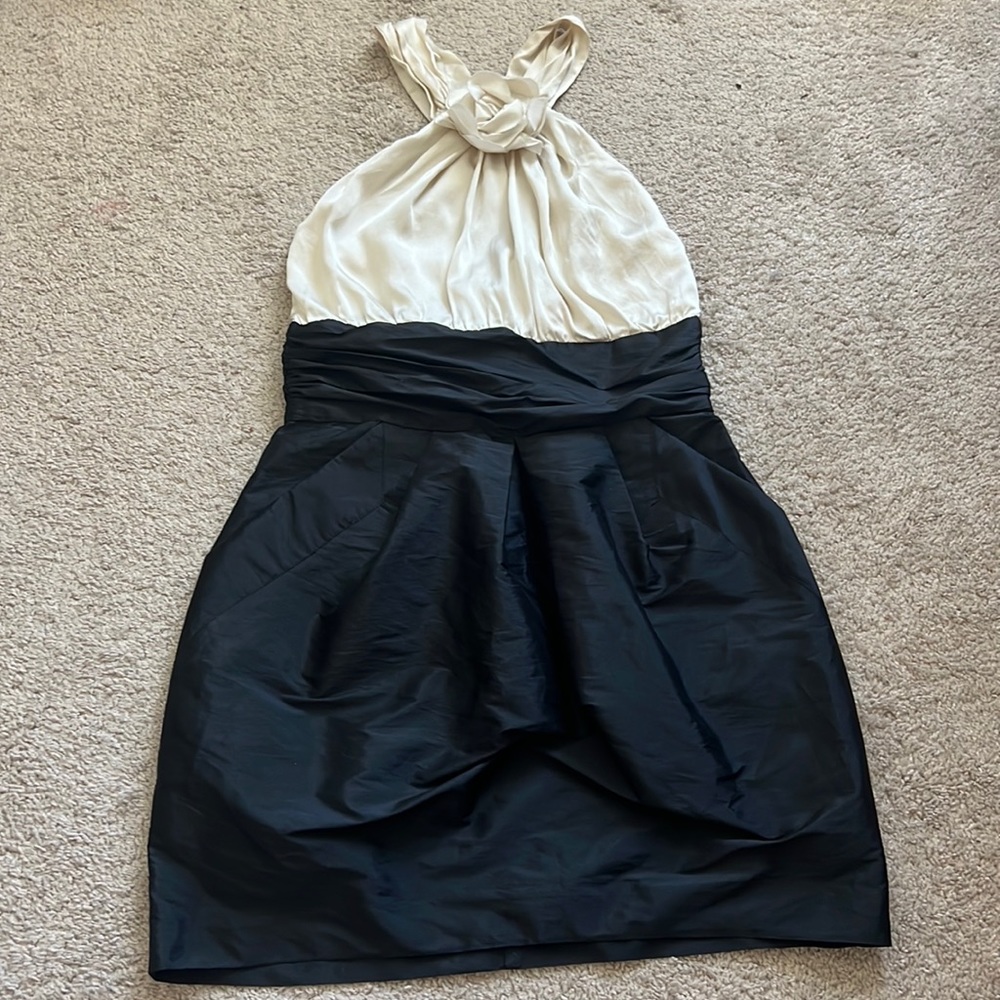 Alexia Admor Silk Cocktail Mini‎ Dress Flower Black White Pockets Size M